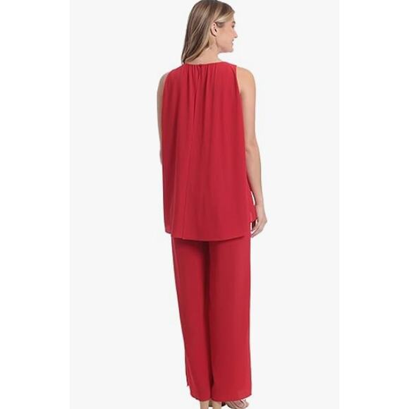 LONDON TIMES Jewel Neck High Low Popover Jumpsuit Size 4 Jalapeno Red NWOT - Picture 3 of 12